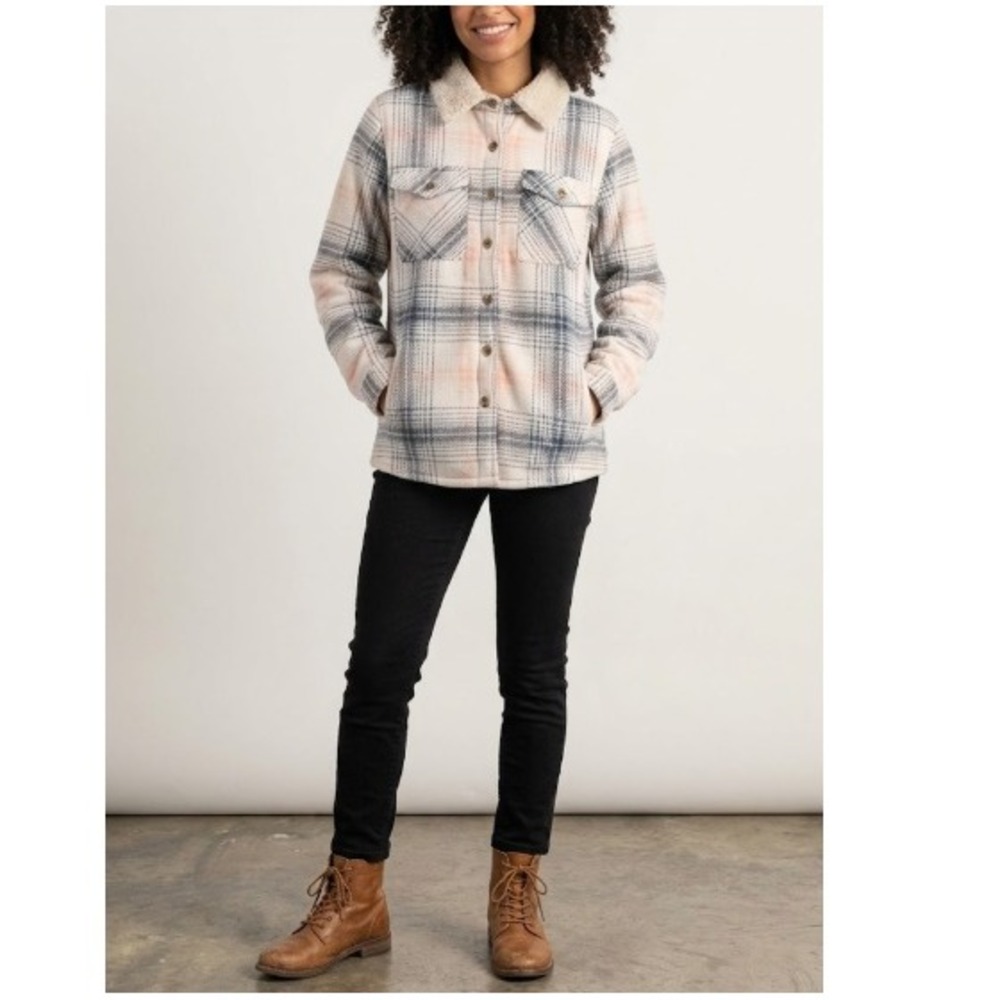 Leehanton Women's Salmon Plaid Pockets Flannel Button Front Jacket Size L NWT